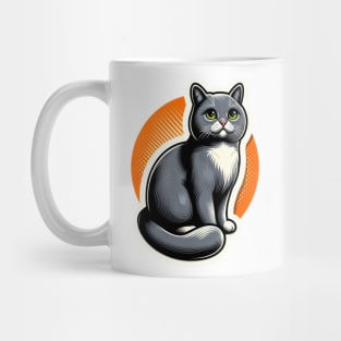 gray cat with orange background Mug